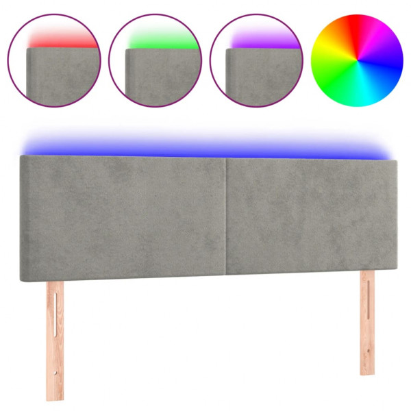 Cabeceira de cama c/luzes LED veludo 144x5x78/88 cm cinza-claro M 2
