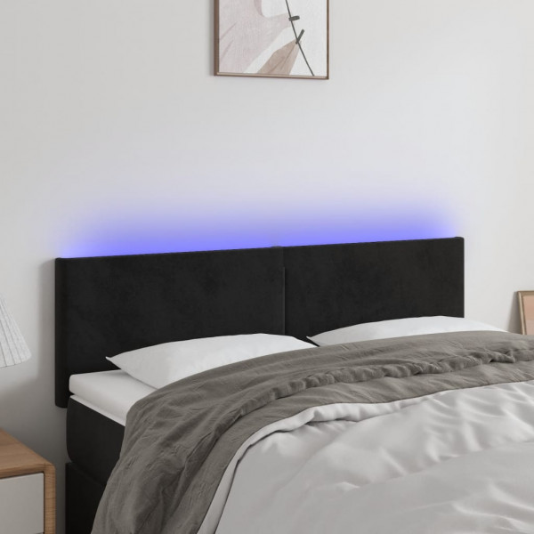 Cabecero con LED de terciopelo negro 144x5x78/88 cm D