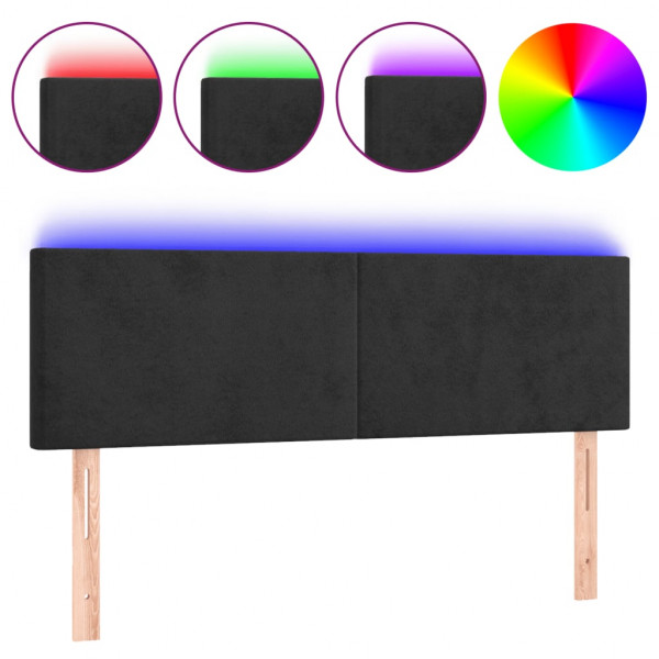 Cabecero con LED de terciopelo negro 144x5x78/88 cm M 2