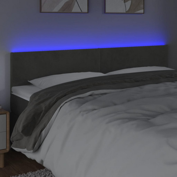 Cabeceira de cama c/luzes LED veludo 200x5x78/88cm cinza-escuro M 3