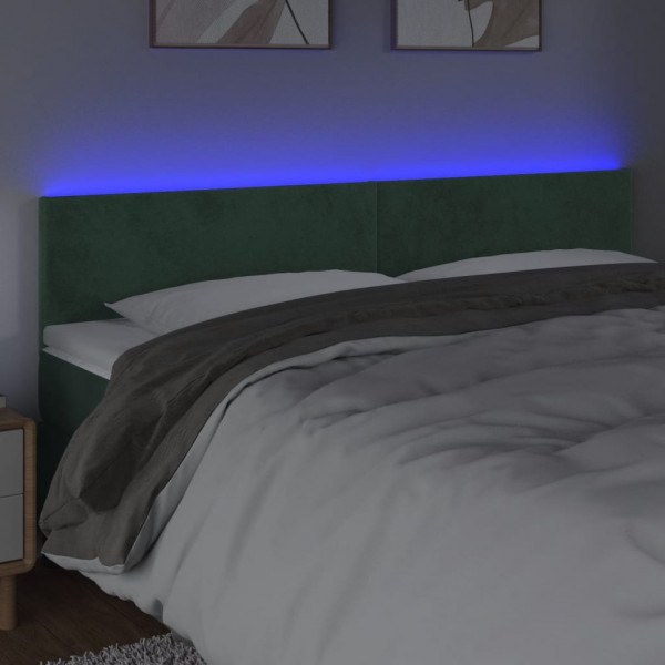 Cabeceira de cama c/luzes LED veludo 200x5x78/88cm verde-escuro M 3