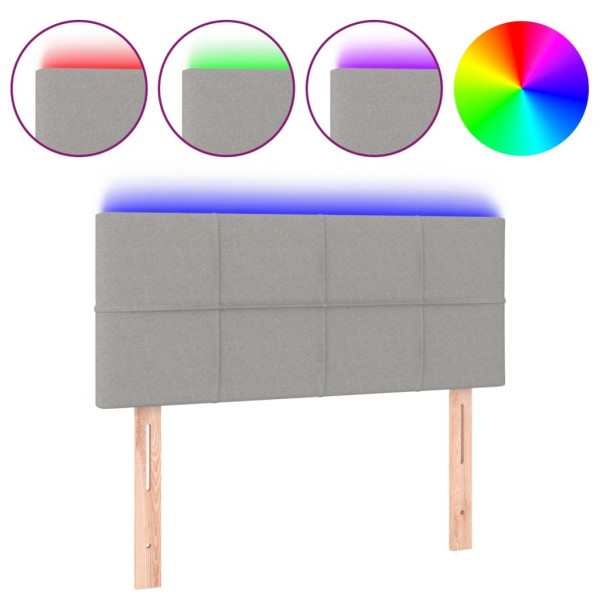 Cabeceira de cama c/luzes LED tecido 100x5x78/88 cm cinza-claro M 2