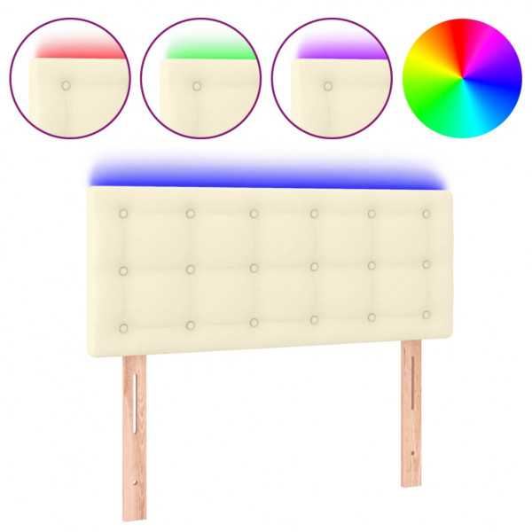 Cabeceira de cama c/ LED 90x5x78/88 cm couro artificial creme M 2