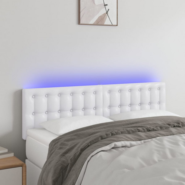 Cabecero con LED cuero sintético blanco 144x5x78/88 cm D