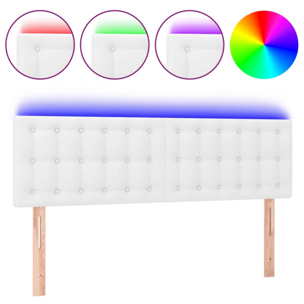 Cabecero con LED cuero sintético blanco 144x5x78/88 cm M 2