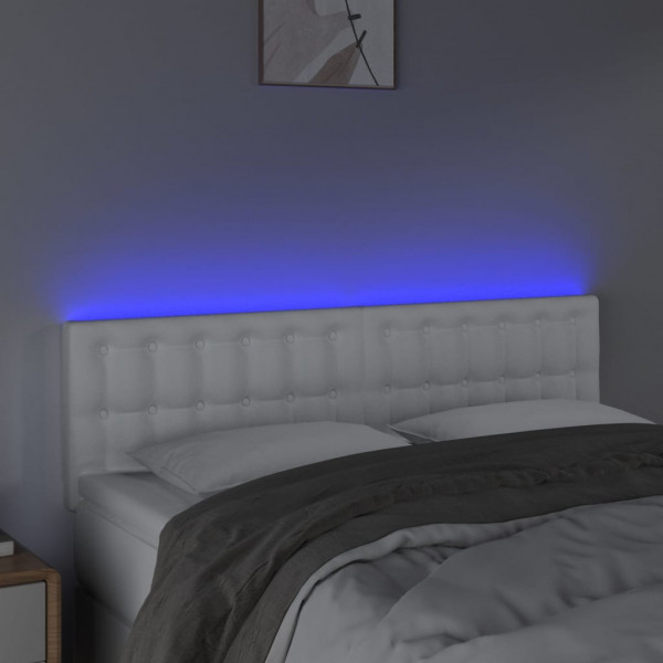 Cabeceira de cama c/ LED couro artificial 144x5x78/88 cm branco M 3