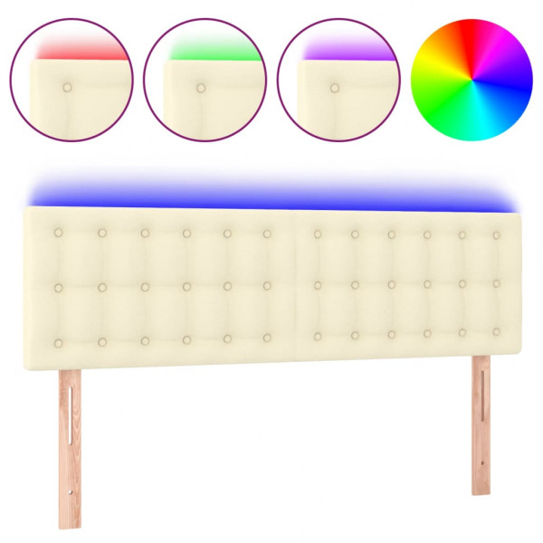 Cabeceira com LED couro sintético creme 144x5x78/88 cm M 2