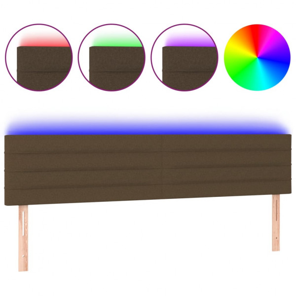 Cabeceira de cama c/ luzes LED tecido 160x5x78/88 cm castanho M 2