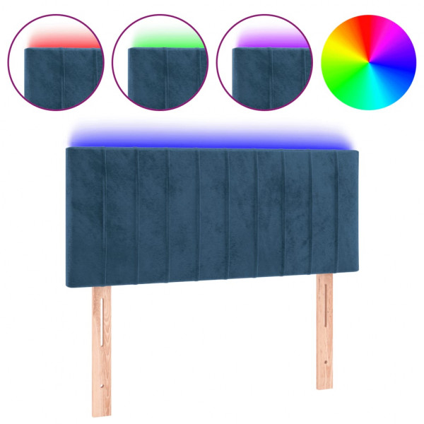 Cabeceira de cama c/ luzes LED veludo 90x5x78/88 cm azul-escuro M 2