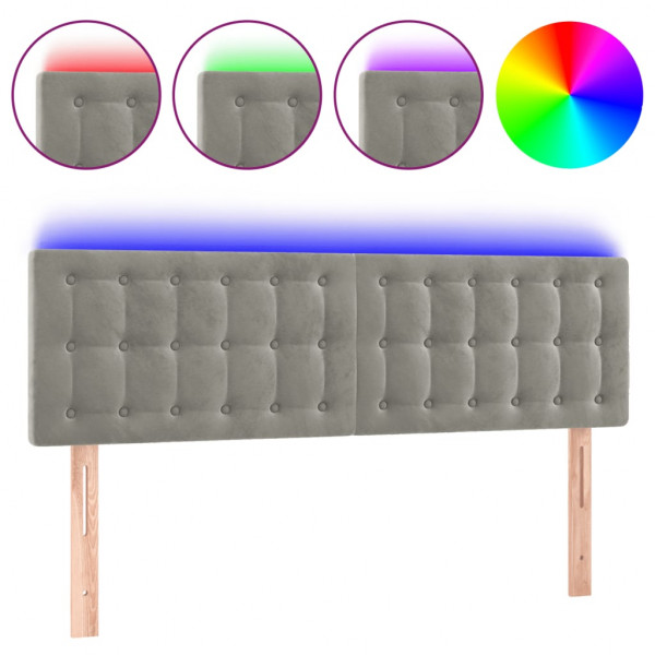 Cabecero con LED de terciopelo gris claro 144x5x78/88 cm M 2