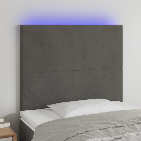 Cabecero con luces LED terciopelo gris oscuro 100x5x118/128 cm D