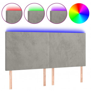 Cabecero con luces LED terciopelo gris claro 180x5x118/128 cm H