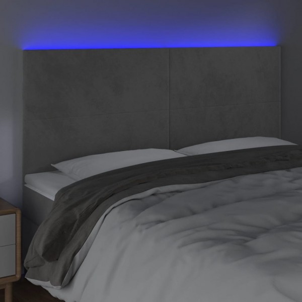 Cabeceira cama c/ luzes LED veludo 180x5x118/128cm cinza-claro M 3