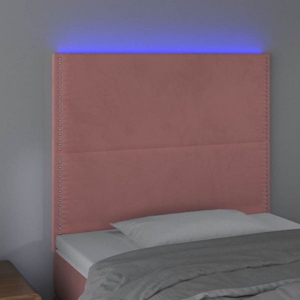 Cabeceira de cama c/ luzes LED veludo 100x5x118/128 cm rosa M 3