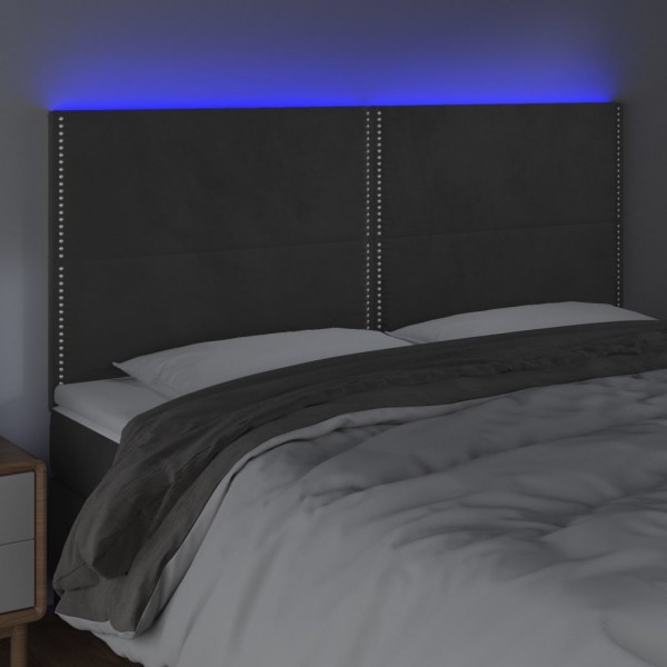 Cabeceira de cama c/ LED veludo 200x5x118/128 cm cinza-escuro M 3