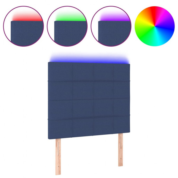Cabecero con luces LED tela azul 80x5x118/128 cm M 2