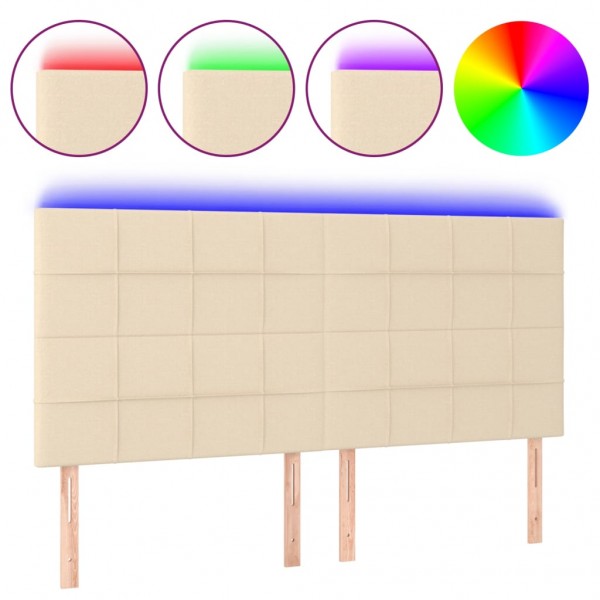 Cabeceira cama c/ LED tecido 200x5x118/128 cm crème M 2