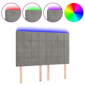 Cabecero con luces LED terciopelo gris claro 144x5x118/128 cm H