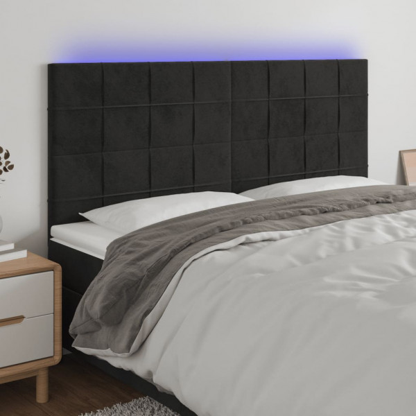 Cabecero con luces LED terciopelo negro 160x5x118/128 cm D