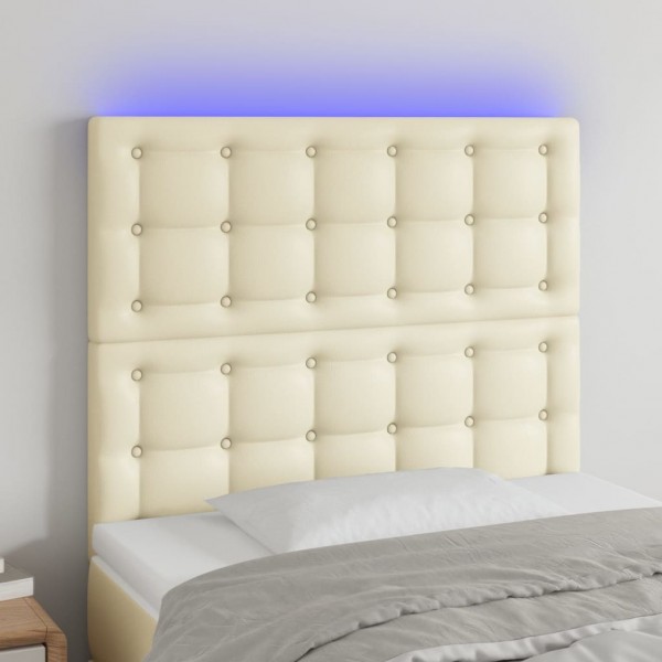 Cabecero con luces LED cuero sintético crema 100x5x118/128 cm D