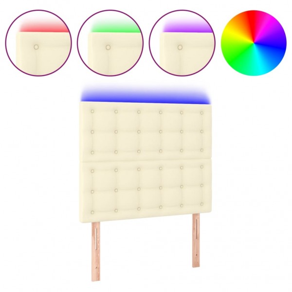 Cabecero con luces LED cuero sintético crema 100x5x118/128 cm M 2