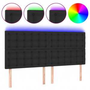 Cabecero con luces LED cuero sintético negro 200x5x118/128 cm H