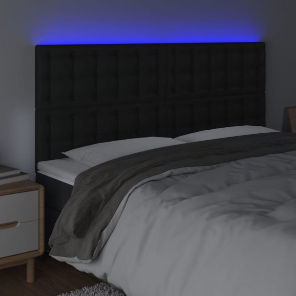 Cabeceira de cama c/ LED couro artificial 200x5x118/128cm preto M 3