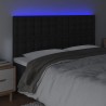 Cabeceira de cama c/ LED couro artificial 200x5x118/128cm preto 3