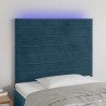 Cabeceira cama c/ luzes LED veludo 100x5x118/128cm azul-escuro 1