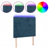 Cabeceira cama c/ luzes LED veludo 100x5x118/128cm azul-escuro 2