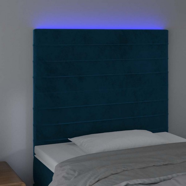 Cabeceira cama c/ luzes LED veludo 100x5x118/128cm azul-escuro M 3