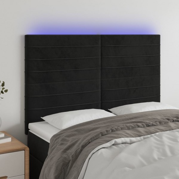 Cabecero con luces LED terciopelo negro 144x5x118/128 cm D