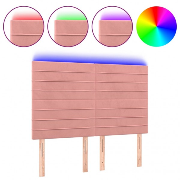 Cabecero con luces LED terciopelo rosa 144x5x118/128 cm M 2