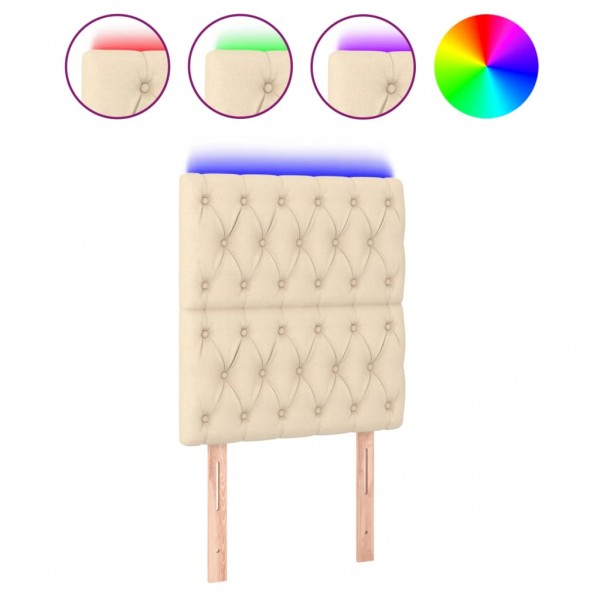 Cabecero con luces LED tela crema 80x7x118/128 cm M 2