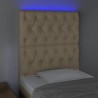 Cabeceira de cama c/ luzes LED tecido 80x7x118/128cm cor creme 3