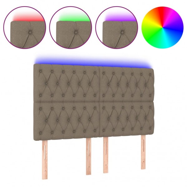 Cabeceira cama c/ LED tecido 144x7x118/128cm cinza-acastanhado M 2