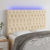 Cabeceira cama c/ luzes LED tecido 160x7x118/128 cm cor creme 1
