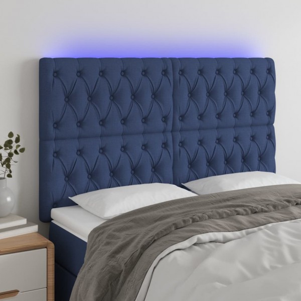 Cabecero con luces LED tela azul 160x7x118/128 cm D