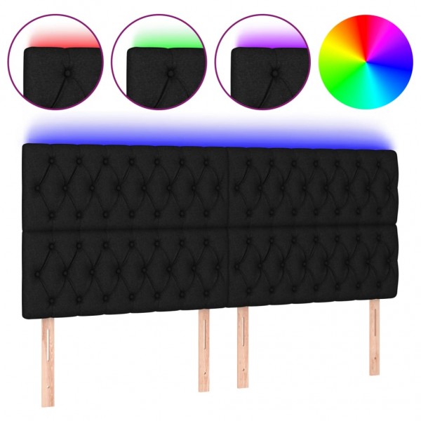 Cabecero con luces LED tela negro 180x7x118/128 cm M 2