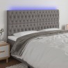Cabeceira de cama c/ LED tecido 200x7x118/128 cm cinza-escuro 1