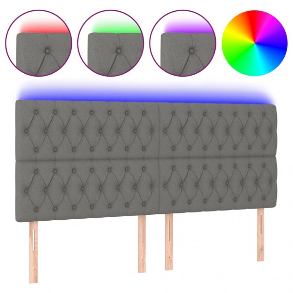 Cabeceira de cama c/ LED tecido 200x7x118/128 cm cinza-escuro M 2