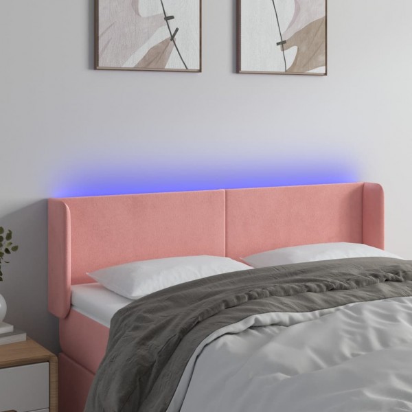 Cabecero con LED de terciopelo rosa 147x16x78/88 cm D