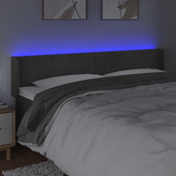 Cabeceira cama c/ luzes LED veludo 183x16x78/88cm cinza-escuro M 4