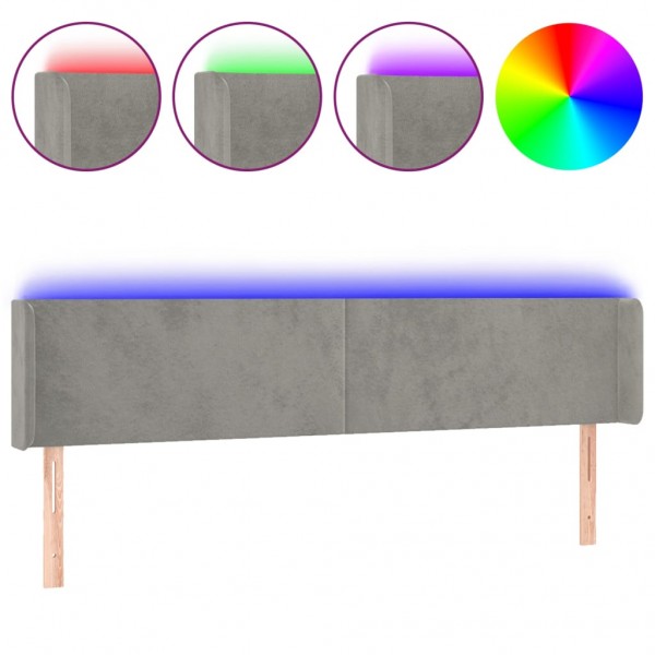 Cabecero con LED de terciopelo gris claro 203x16x78/88 cm M 2
