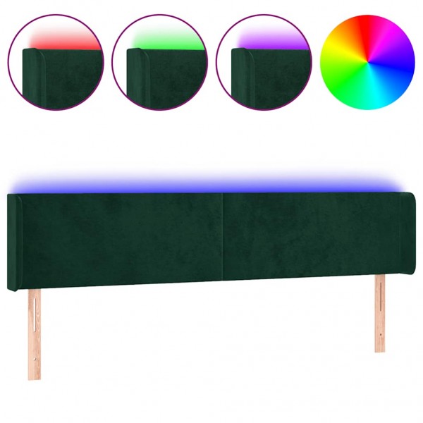 Cabeceira cama c/ luzes LED veludo 203x16x78/88 cm verde-escuro M 2