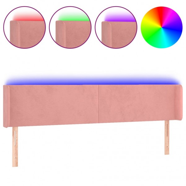 Cabeceira de cama c/ luzes LED veludo 203x16x78/88 cm rosa M 2