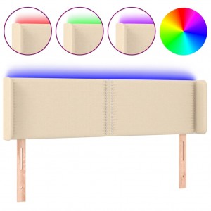 Cabecero con LED de tela crema 147x16x78/88 cm H