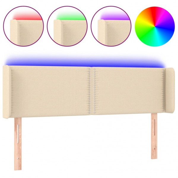 Cabeceira de cama c/ luzes LED tecido 147x16x78/88 cm cor creme M 2