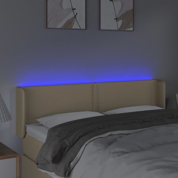Cabeceira de cama c/ luzes LED tecido 147x16x78/88 cm cor creme M 4
