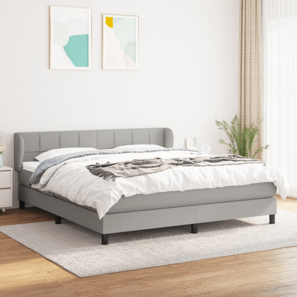 Cama box spring con colchón tela gris claro 160x200 cm D